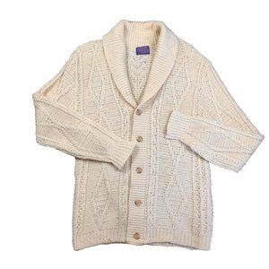 Pendleton Vintage Cream Chunky Knit Wool Cardigan Sweater Adult Size Medium